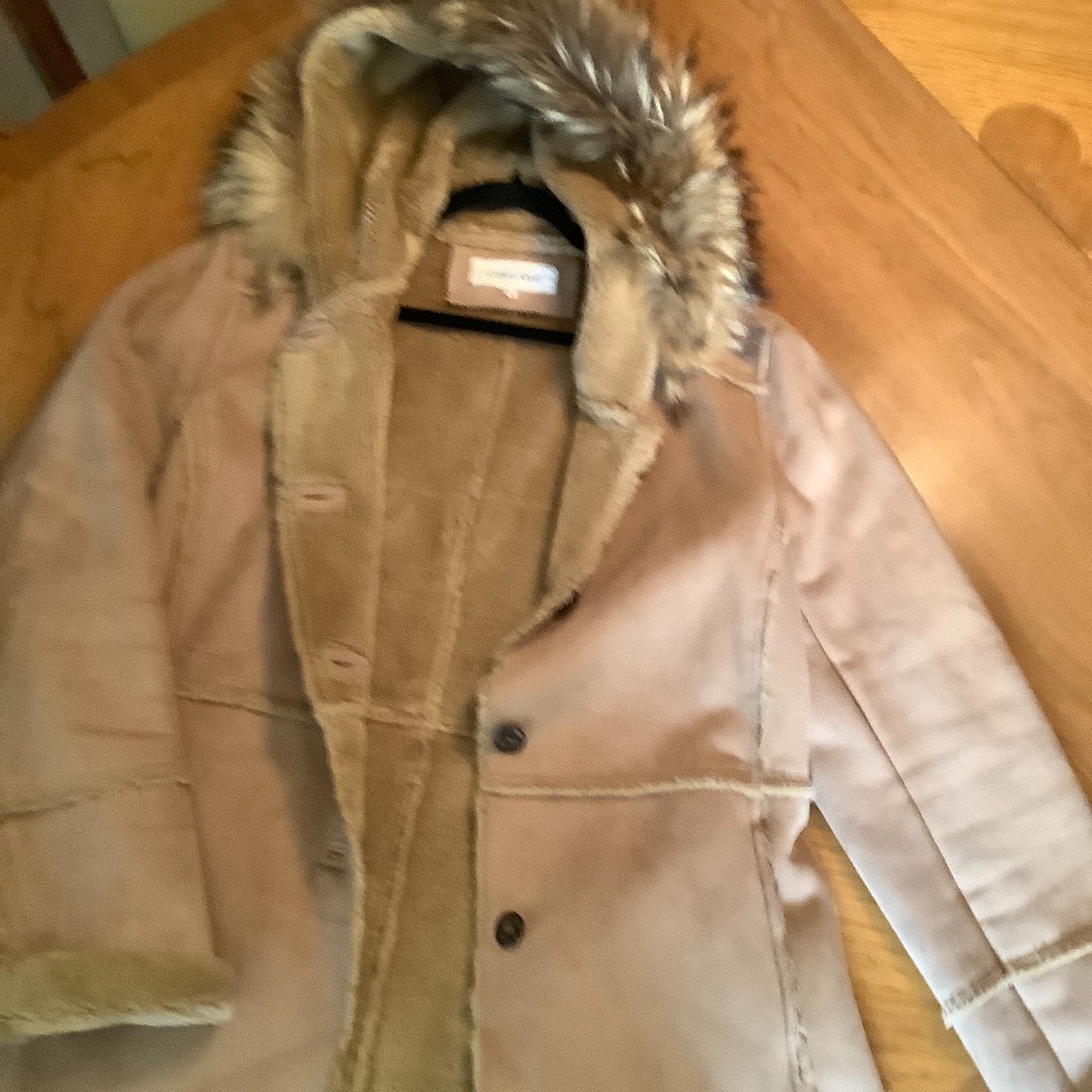 Calvin Klein faux suede Long Jacket with hood